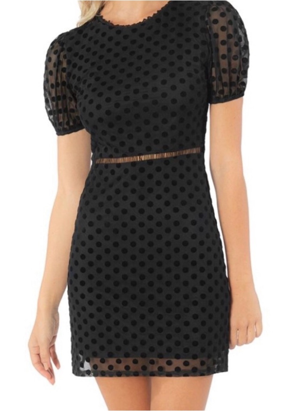 Speechless Black Polka Dot Mesh Mini Dress Size Small [SKU:045]